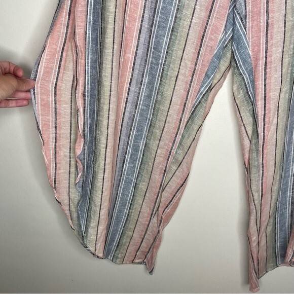 Anthropologie Drew Pants Striped Linen Tulip Wide Leg New Pastel Rainbow Large - Picture 9 of 9